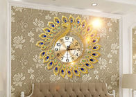 Oro de lujo del reloj de pared del metal del diseño del pavo real plateado para la decoración casera
