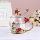 Tazas de cristal de la taza de café del esmalte 320ml con la mariposa hecha a mano Rose de la cuchara