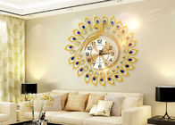 Oro de lujo del reloj de pared del metal del diseño del pavo real plateado para la decoración casera